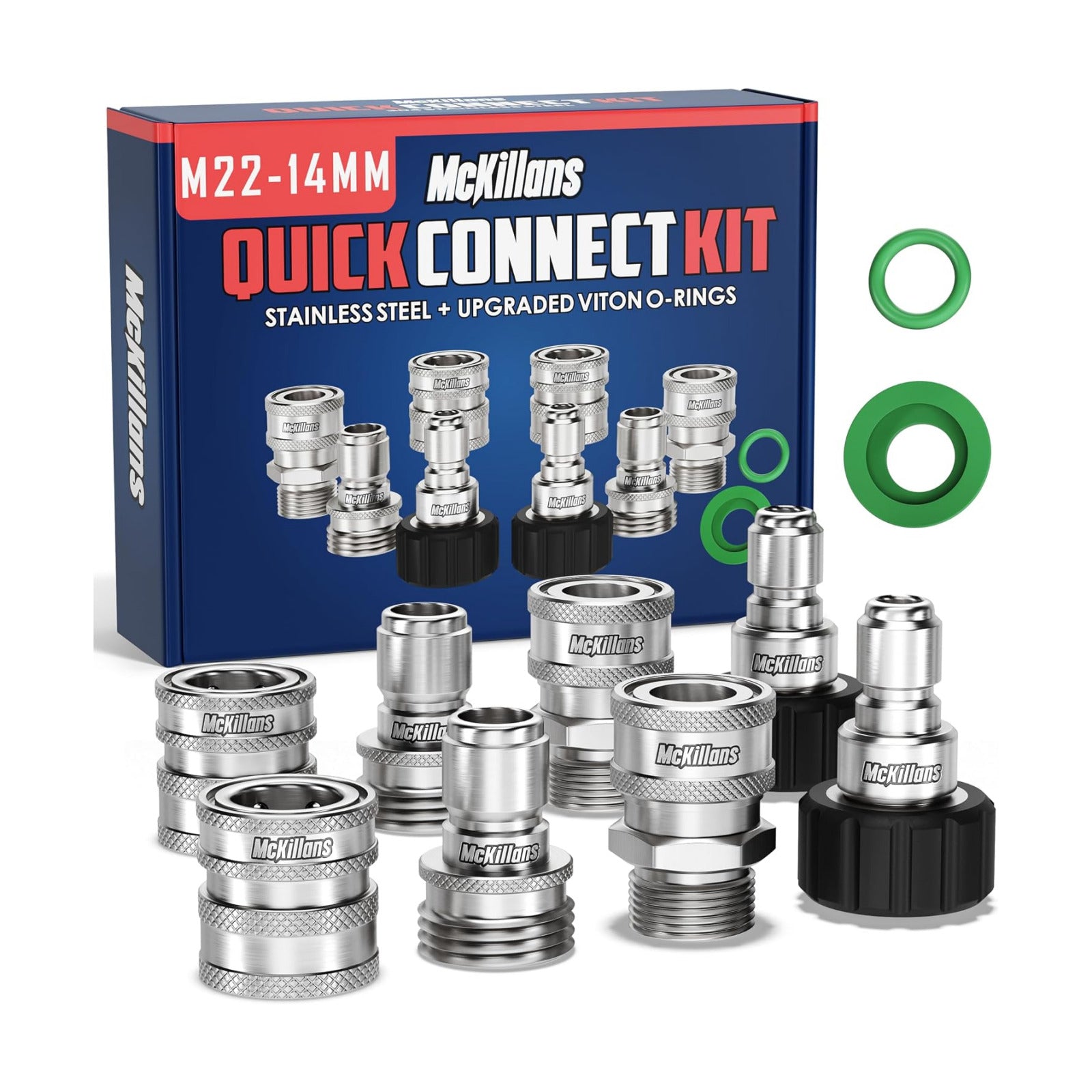 McKillans® M22-14mm Pressure Washer Quick Connect Kit, M22-14mm to 3/8" Male Female Quick Disconnect Kit for Power
