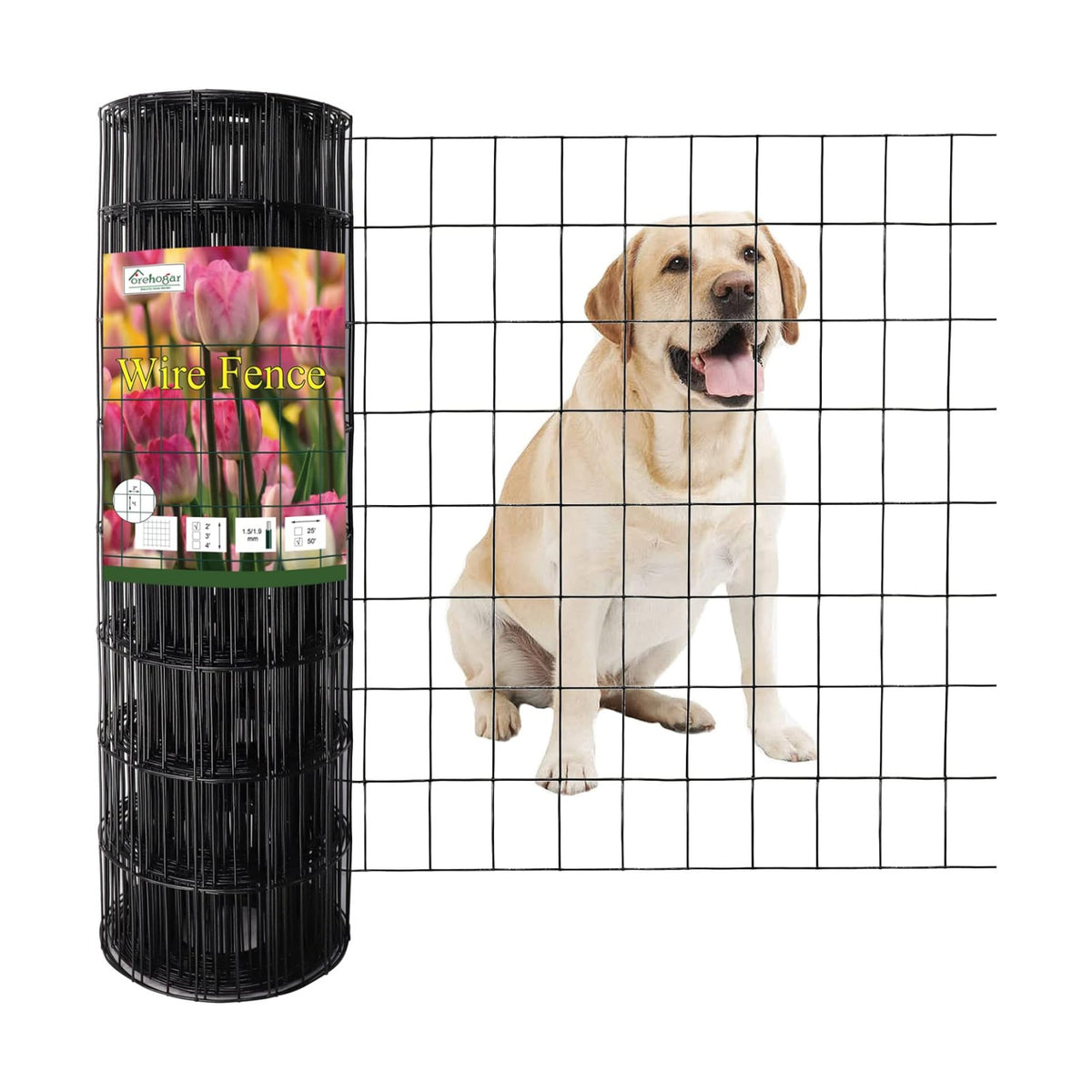 Black PVC Coated Welded Wire Fence 24" x 50' Roll, 2"x3" Mesh, 16 Gauge | Vinyl Coated Garden Fencing, Yard & Pet