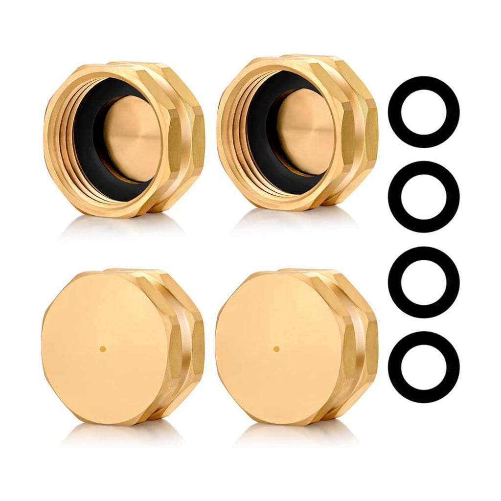 3/4"Garden Hose End Caps,Brass Garden Hose Cap with Washers,Female End Cap 4 Pack