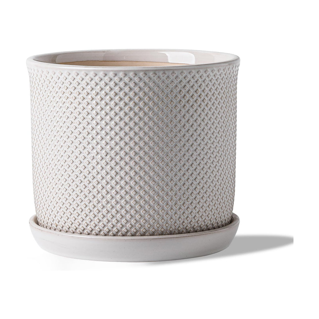 8 Inch Plant Pot: Ceramic Planter with Drainage Hole & Saucer Indoor Outdoor Plants - Flowerpot with Bonded Tray for