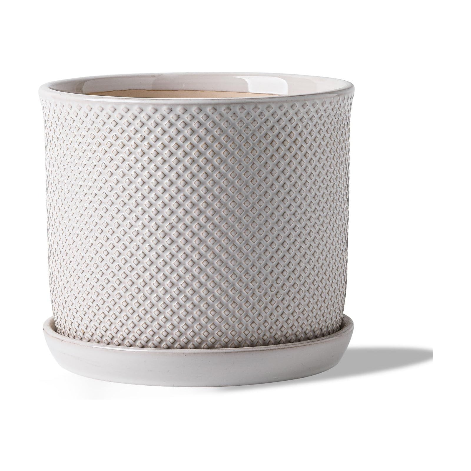 8 Inch Plant Pot: Ceramic Planter with Drainage Hole & Saucer Indoor Outdoor Plants - Flowerpot with Bonded Tray for