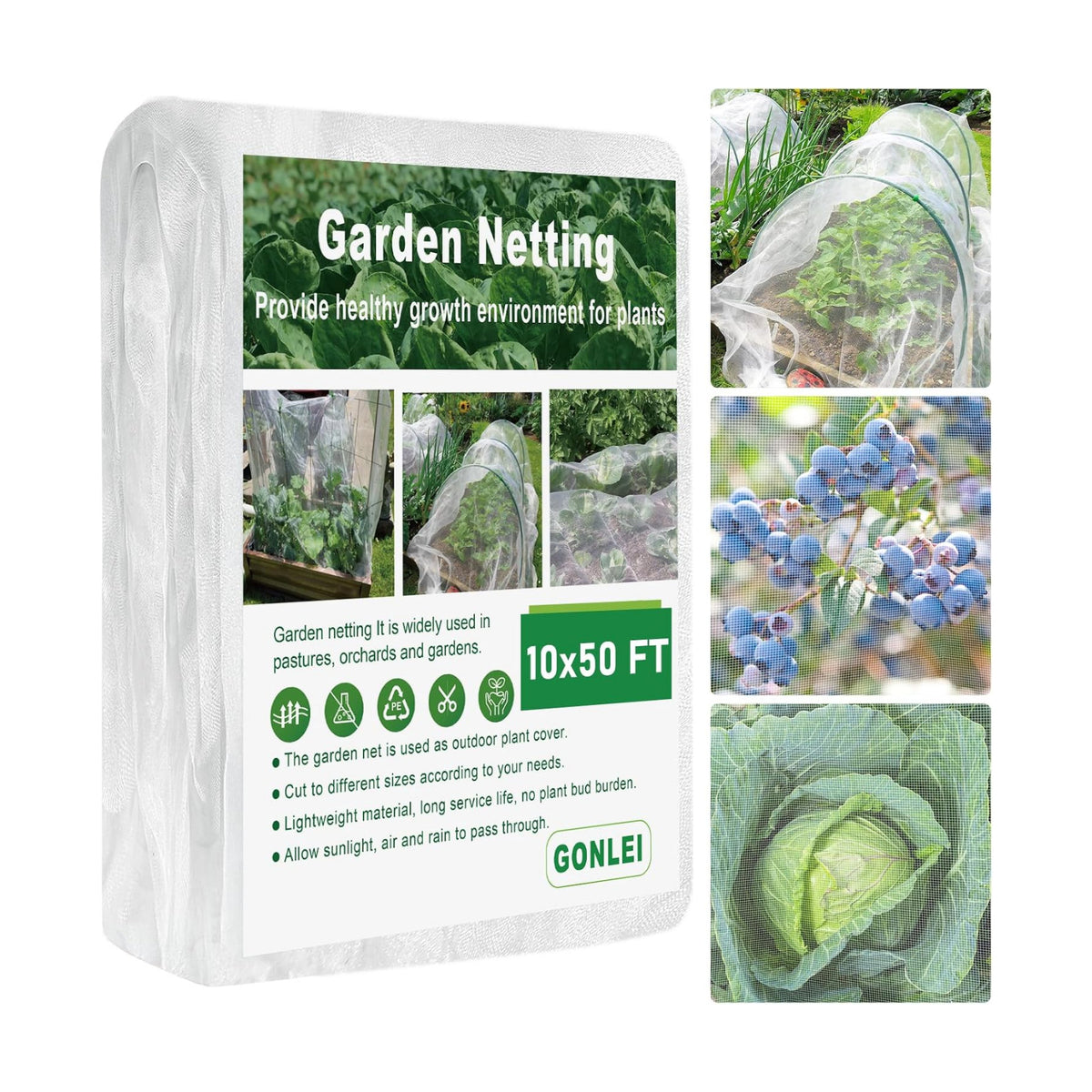 GonLei Garden Netting 10 X 50 FT Ultra Fine Netting for Garden Protection,Garden Netting for Raised Beds,Mosquito Net for Blueberry Shrubs Vegetables Fruits Flowers Crops Pest Barrier