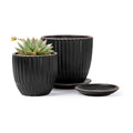 D'vine Dev 2-Pack Stoneware Planter Pots, 4.5/5.8 in, Black, 99-D-2 | Vertical Ribbed Texture, Smooth Glazed Finish