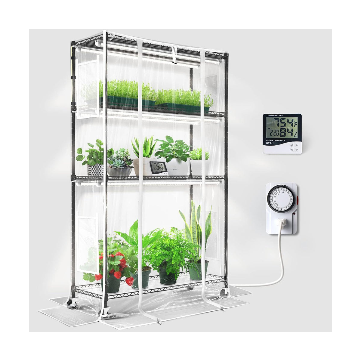 Barrina CX5Z Indoor Greenhouse with Grow Light, 180W, 4-Tier 35.4x13.8x59IN | Full Spectrum T8 Plant Lights, Portable