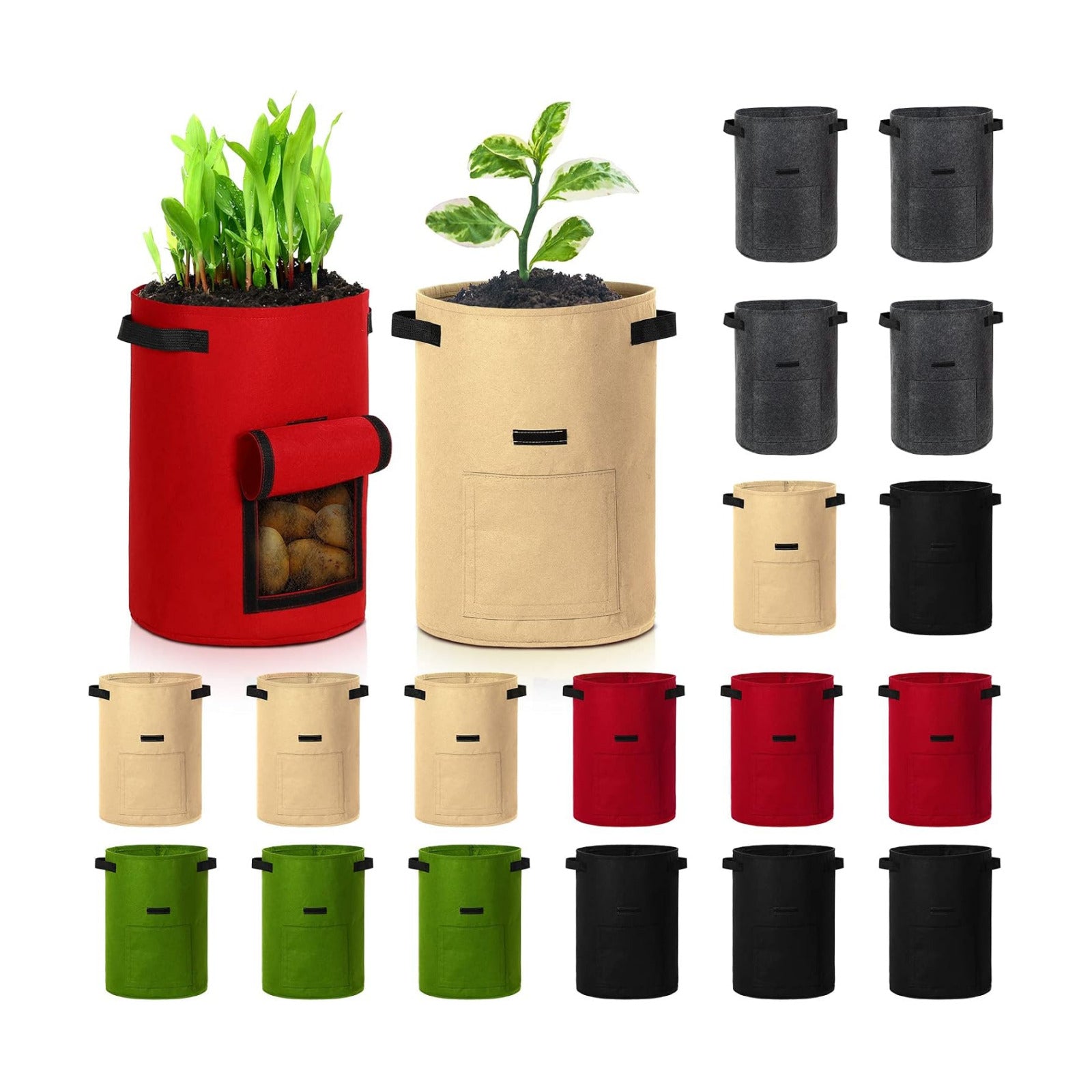 Yinder 20 Pcs 10 Gallon Potato Grow Bags with Flap and Handles Thickened Aeration Fabric Pots Garden Bags Potato