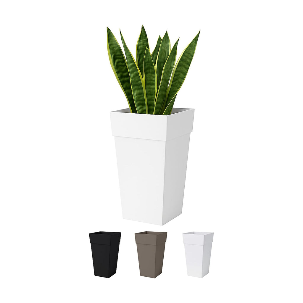 Bloem Tall Finley Tapered Square Planter: 25" - Casper White - Matte Textured Finish, 100% Recycled Plastic Pot, for