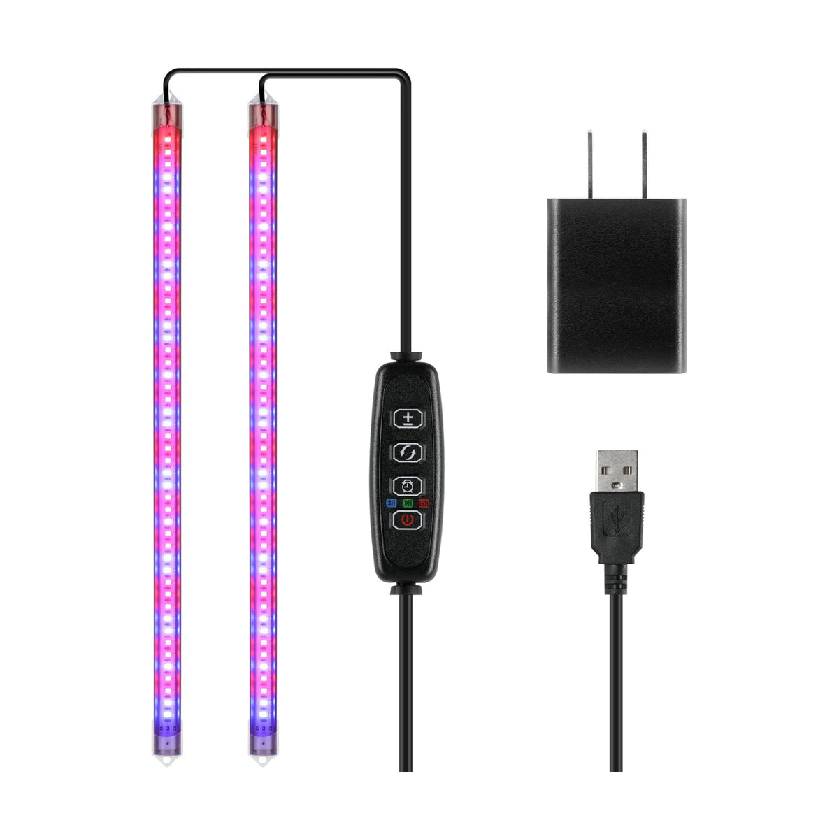 iPower 20W LED Grow Light Strips for Indoor Plants with Auto ON/Off 3/9/12H Timer 10 Dimmable Levels 48 LEDs Per Tube Sunlike Grow Lamp for Hydroponics Succulent, Red&Blue