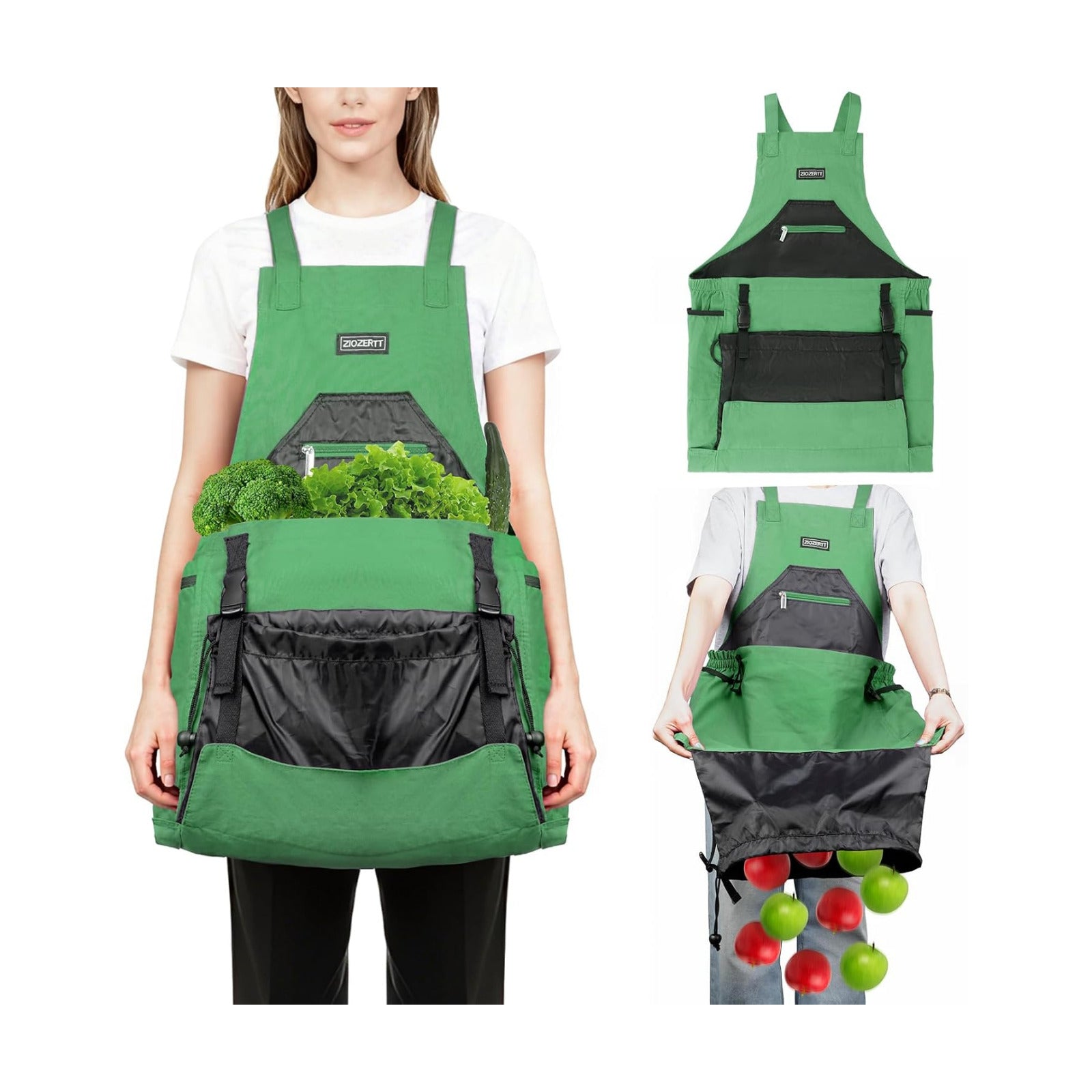 Garden Apron,Harvest Aprons with Drawstring Bag and Pockets for Women and Men,Canvas Fruit Picking Apron