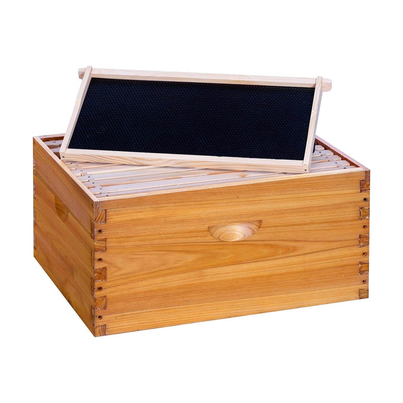 POLLIBEE 10 Frame Beehive Box, Langstoth Deep Brood Box Sections of Wood for Beehives, Bee Box Dipped in Heavy Beeswax