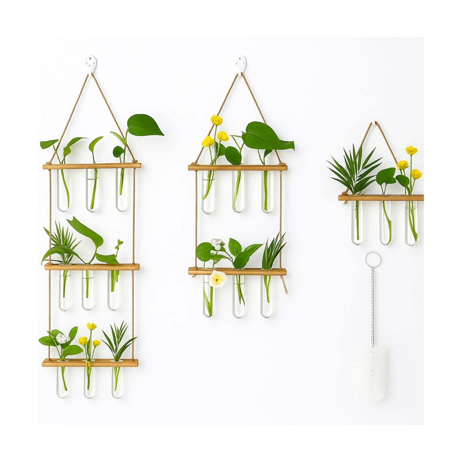 Leumoi 3pcs Hanging Propagation Station, Vertical 18 Glass Test Tubes | 3 Tiered Wooden Racks, Wall Propagation