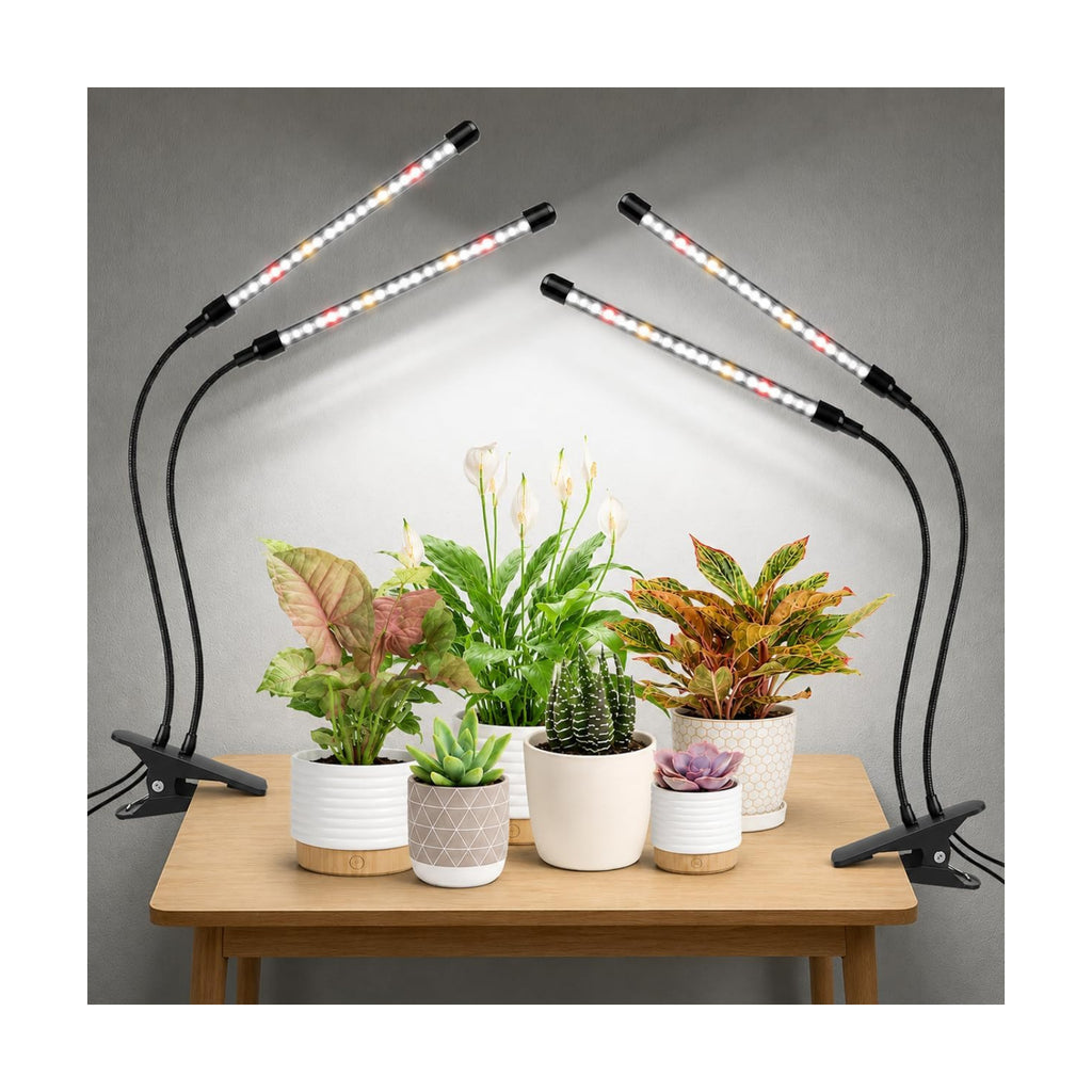 Clip on Grow Lights for Indoor Plants, Full Spectrum 6000K | 2-Head Gooseneck Plant Lamp, 6/12/16H Auto Timer, 5-Level