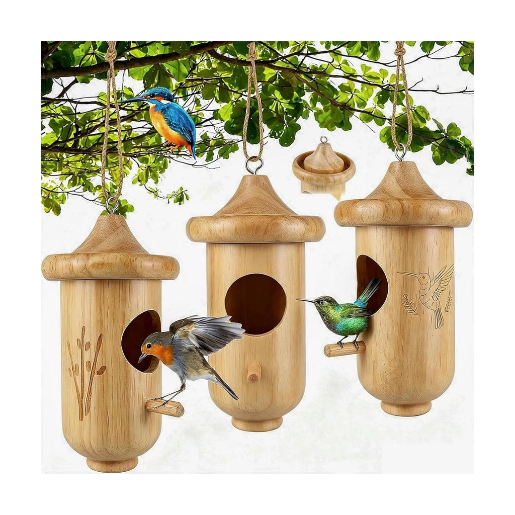 Hummingbird House, Hummingbird Houses for Outside Nesting with Bird Feeder | 3 Pcs Small Wooden Hummingbird Nest