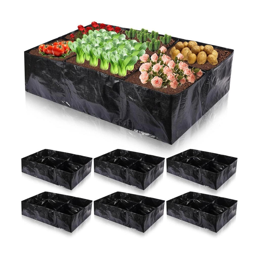 6 Pcs 35 Gallon Fabric Raised Garden Bed Breathable Planting Container Grow Bag with 6 Compartments Rectangle Large