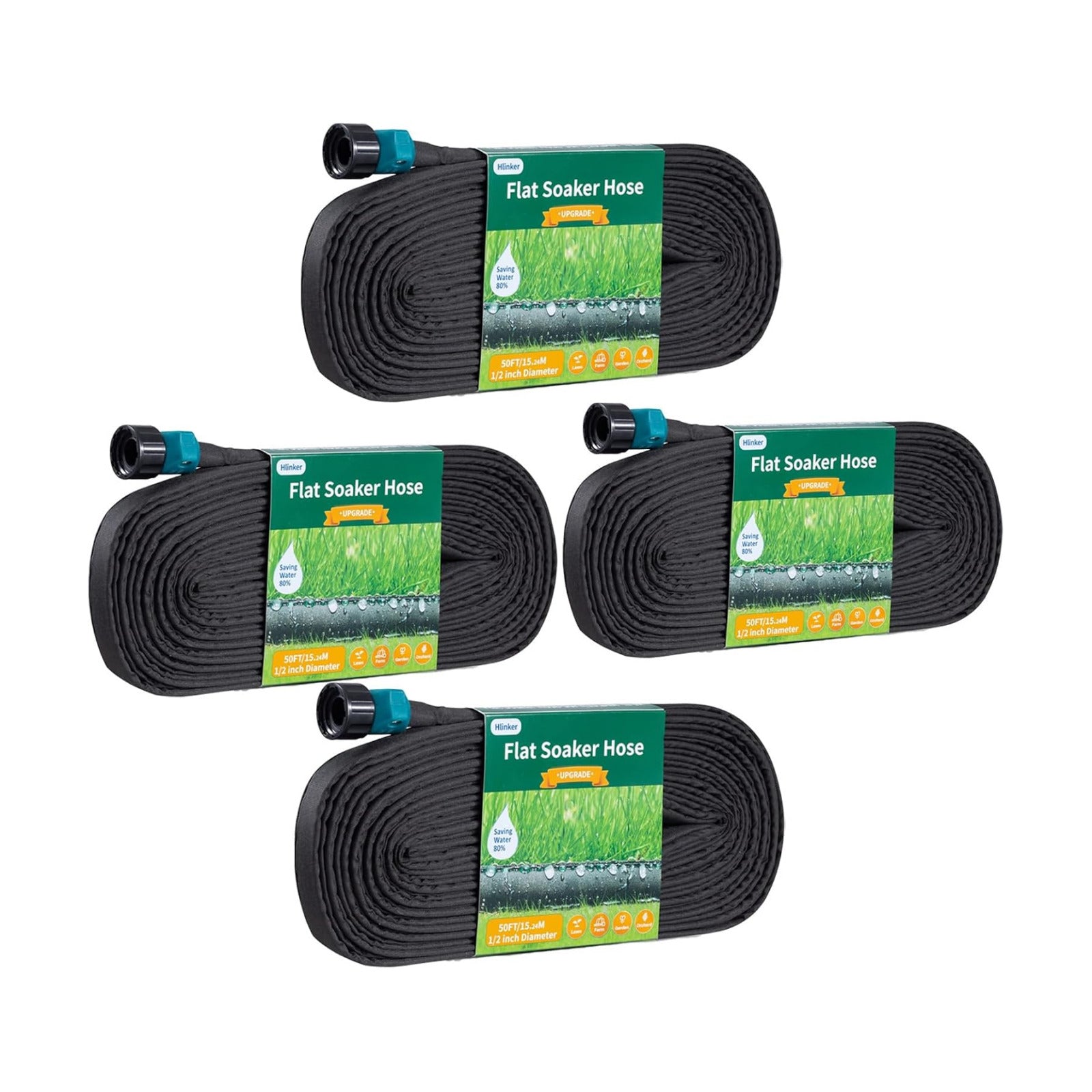 Hlinker Flat Soaker Hose 50 200 FT for Garden Beds, 200FT 1/2" Linkable Consistent Drip Irrigation Hose Save 80% Water