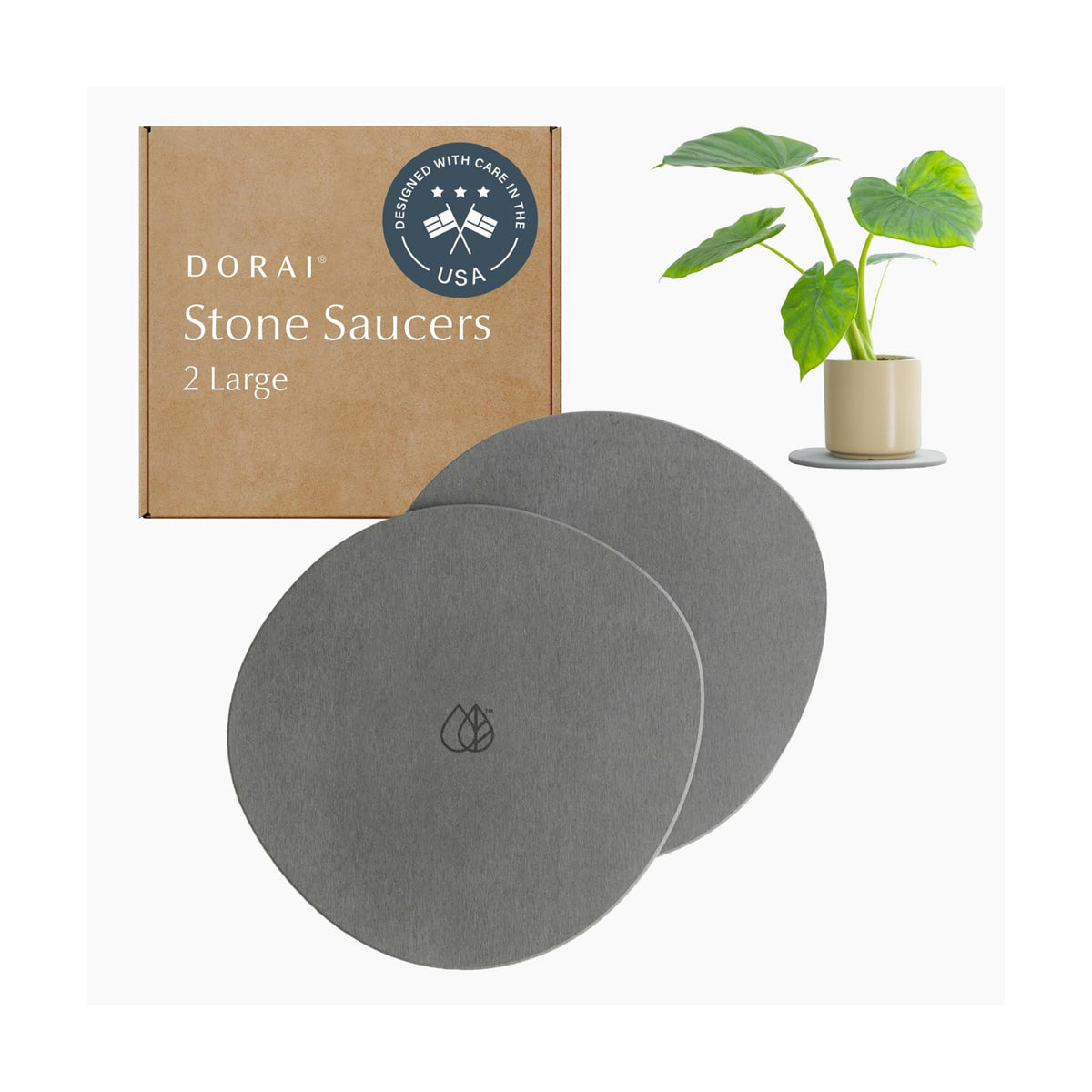 Dorai Home Stone Plant Pots Saucer Set 11.8" - Diatomite Water-Absorbing Trays for Indoor Plants, Ideal for Shelves &
