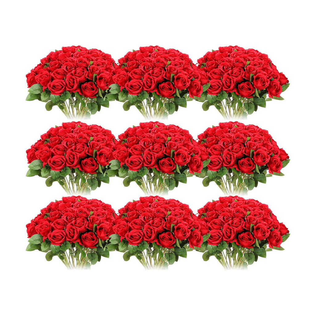 Jexine 100 Pcs Artificial Roses Flowers Bulk, Red