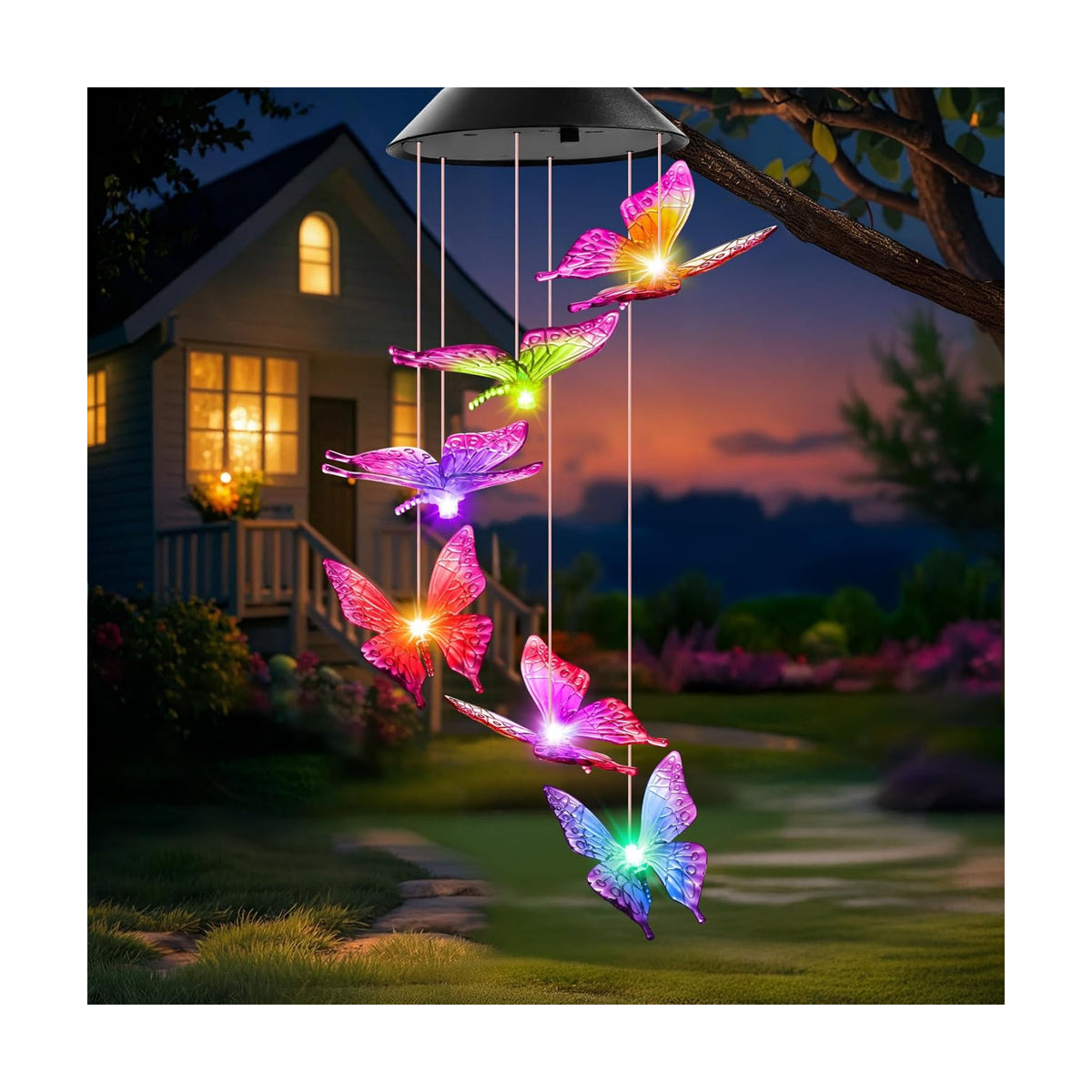 Winzwon Solar Wind Chimes, Christmas Gardening Butterfly Gifts for Women