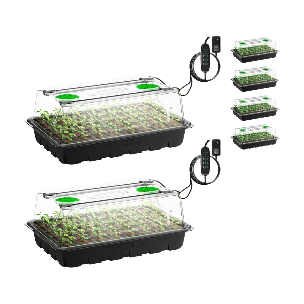 VIVOSUN 6-Pack Seed Starter Kit, 240-Cell Tray, 2 Set of LED Lights | 3.6" Higher Cover, Adjustable Vents, Drainage