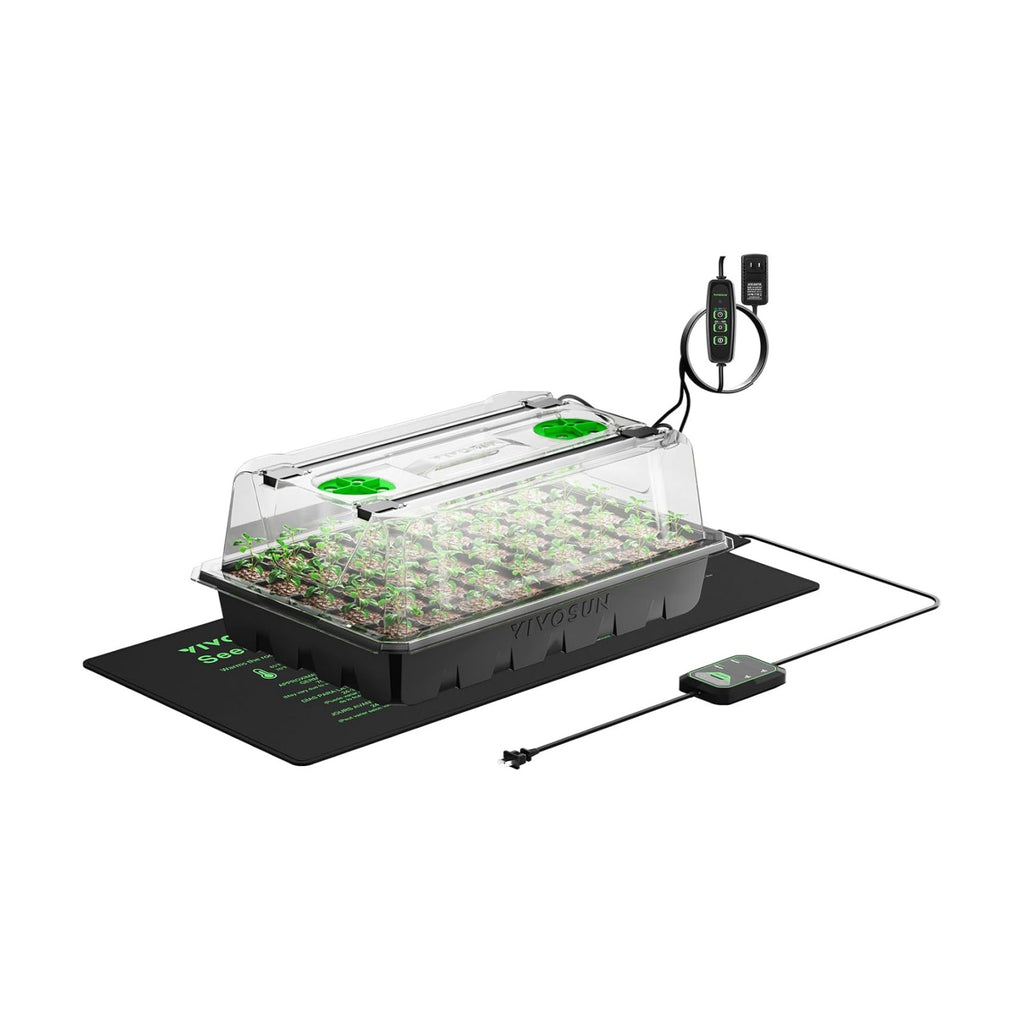 VIVOSUN 1-Pack Seed Starter Kit, 40-Cell Tray, LED Lights and Heat Mat | 10"x20.75" Seedling Heating Mat, 3.6" Higher