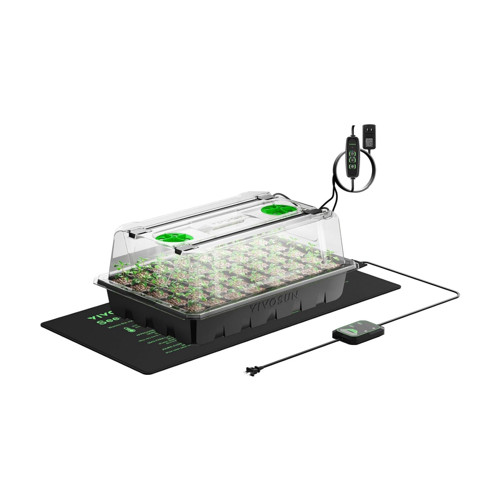 VIVOSUN 1-Pack Seed Starter Kit, 40-Cell Tray, LED Lights and Heat Mat | 10"x20.75" Seedling Heating Mat, 3.6" Higher
