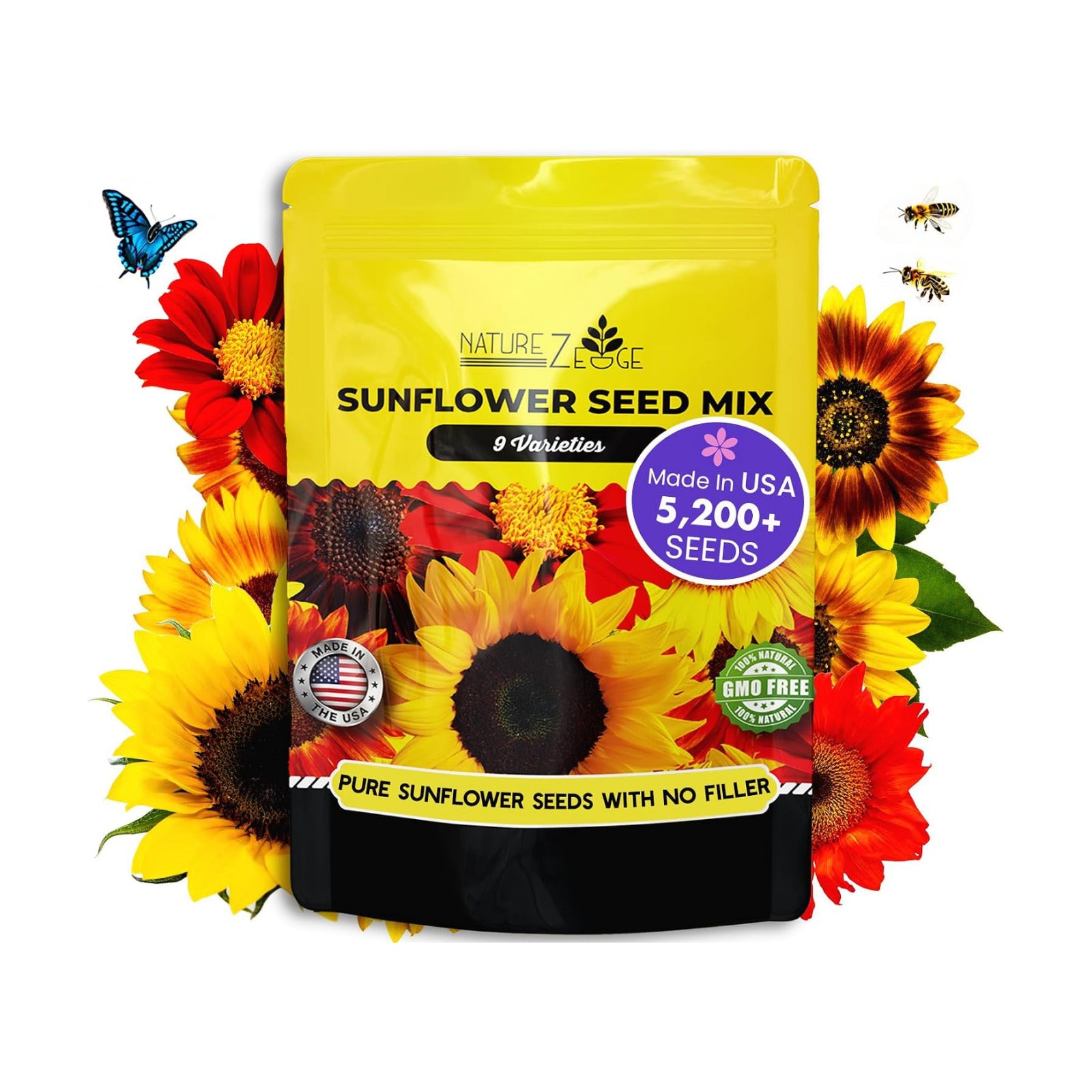 NatureZ Edge 5200+ Sunflower Seeds for Planting Bulk Variety Pack, Get More Sunflower Seeds to Plant, from Dwarf