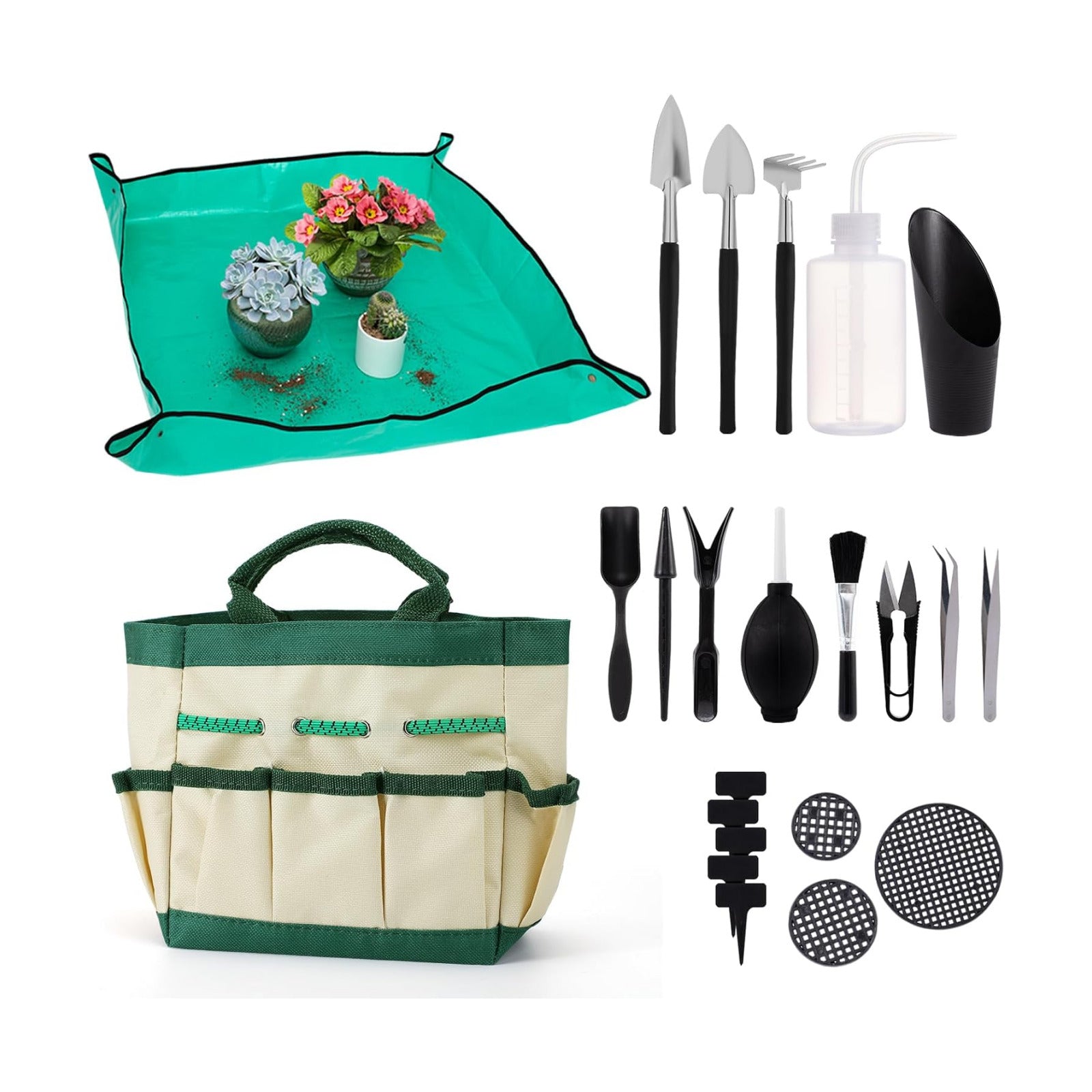 ANPHSIN 44pcs Small Gardening Tools Gifts for Women Beginners, Green | Garden Hand Tools Set for Indoor Succulent