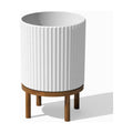 Veradek Demi 16 in. Raised with Stand Round White Plastic Planter with Brown Stand DMSTV16WBR
