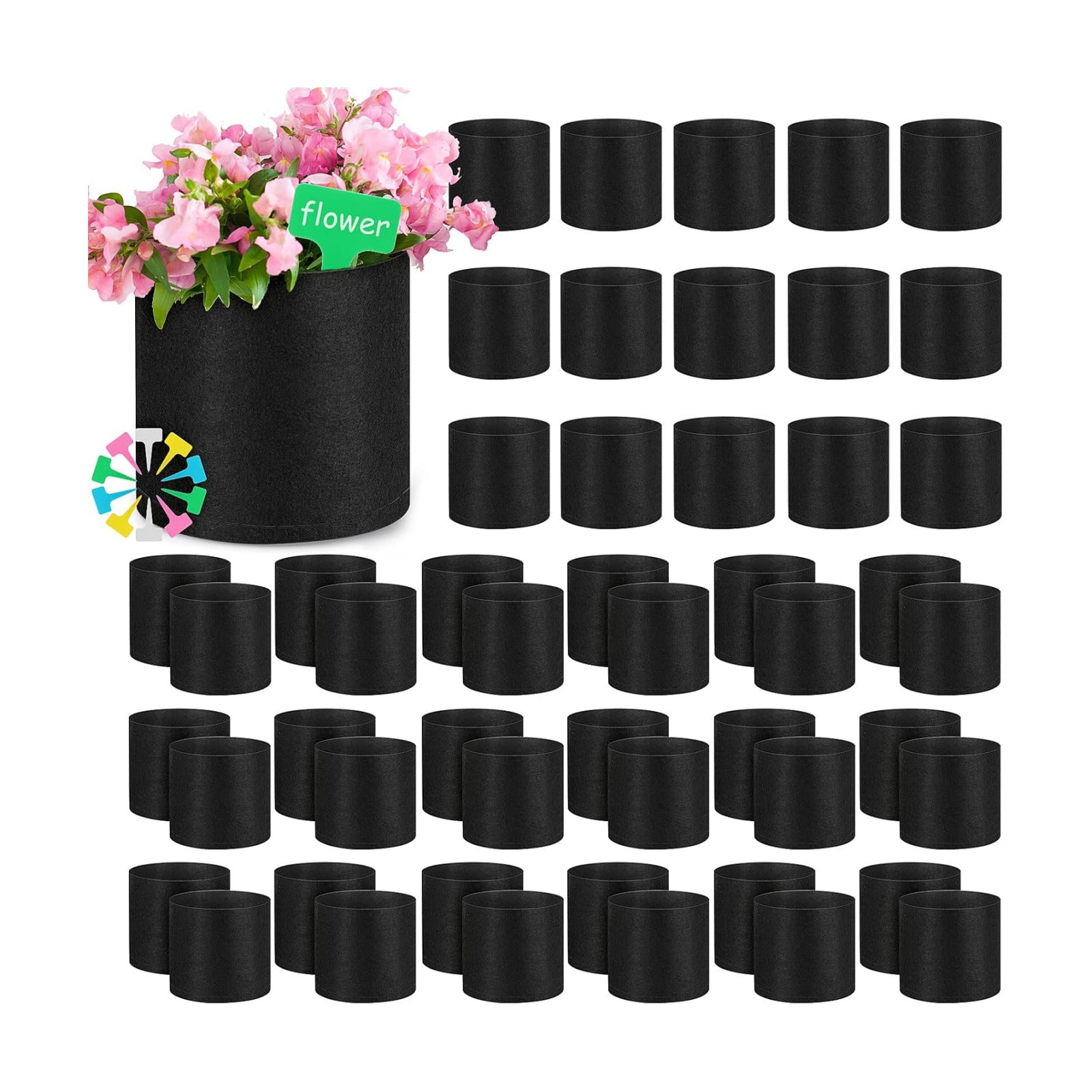 Nuanchu 50 Packs Grow Bags Small Aeration Fabric Pots Nonwoven Garden Bags Grow Pots Planter with 50 Pcs Plant Labels