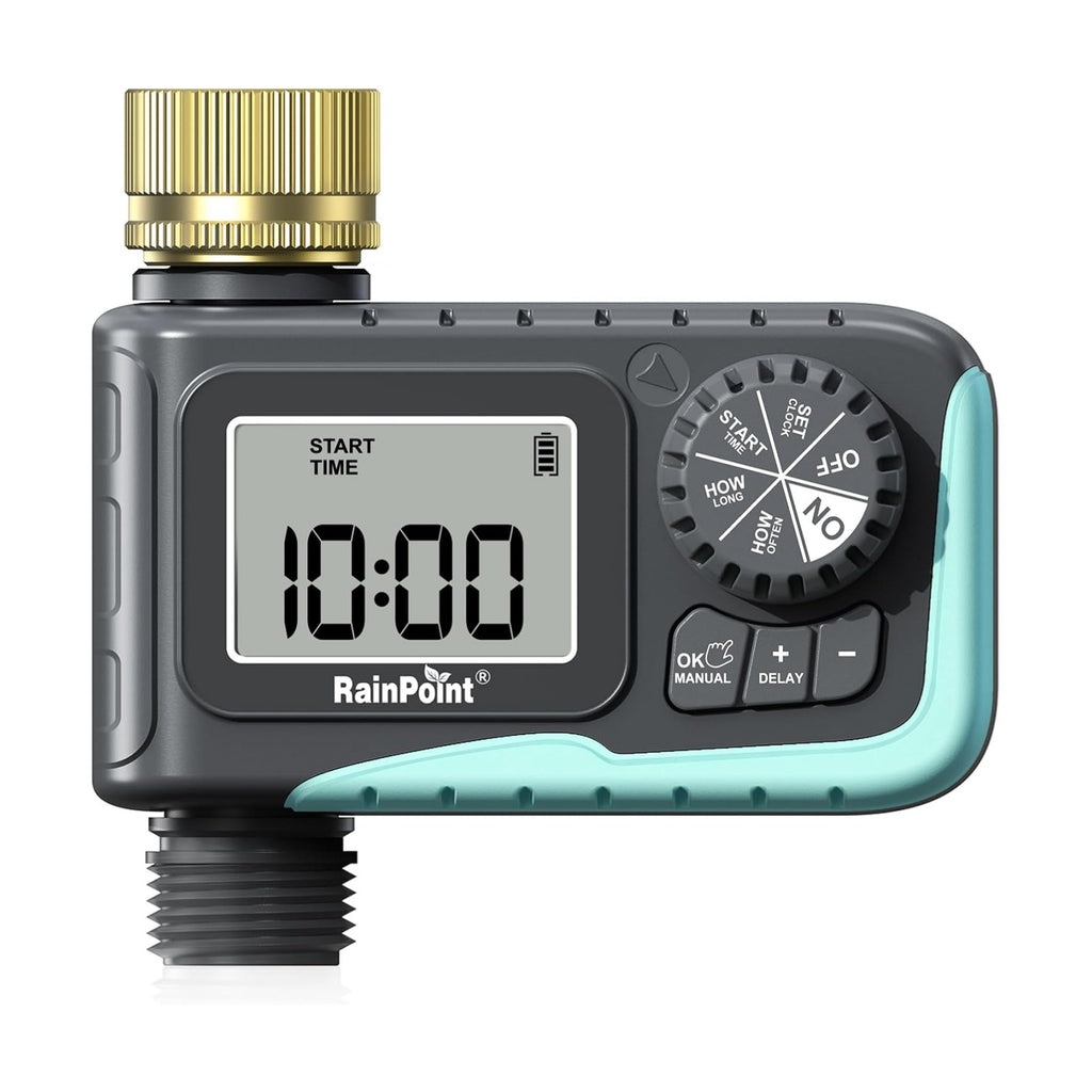 RAINPOINT Sprinkler Timer with Brass Swivel | Programmable Water Timer for Garden Hose with Rain Delay/Manual Watering