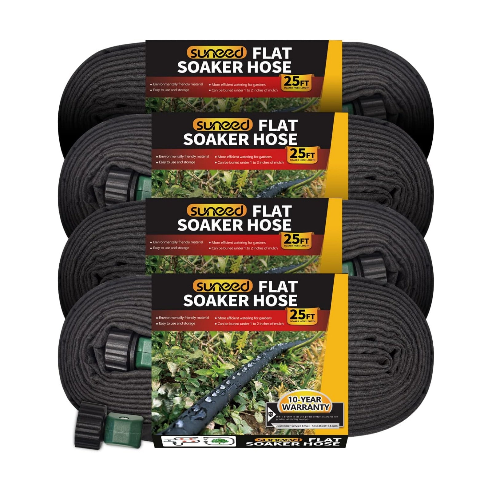 4 Pack Flat Soaker Hose 25FT for Garden Beds, Lightweight Drip Soaker Hose 100 ft for Foundation Watering of Plants –