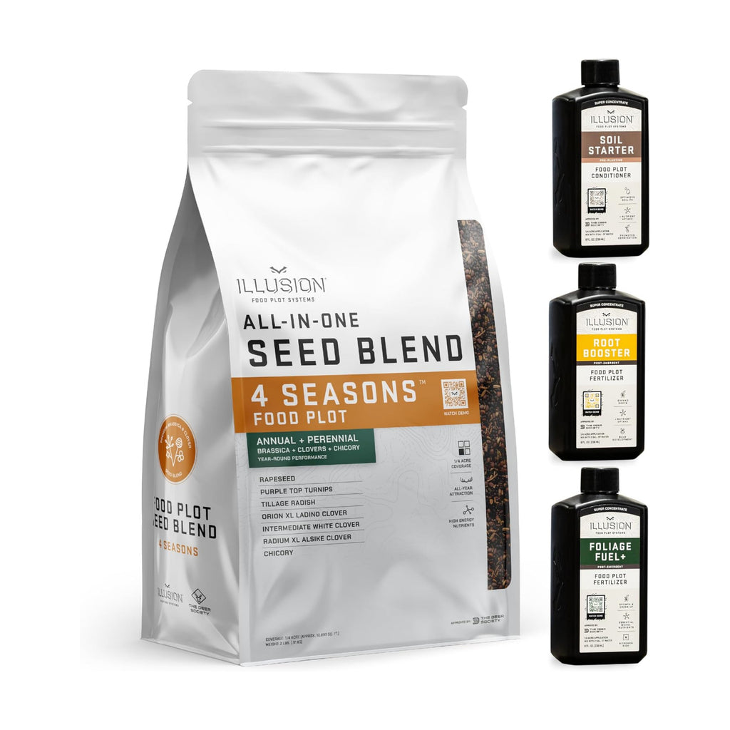 All-in-One Food Plot Seed + Fertilizer for Deer - 1/4 Acre Coverage - Perennial + Annual Blend - Protein and