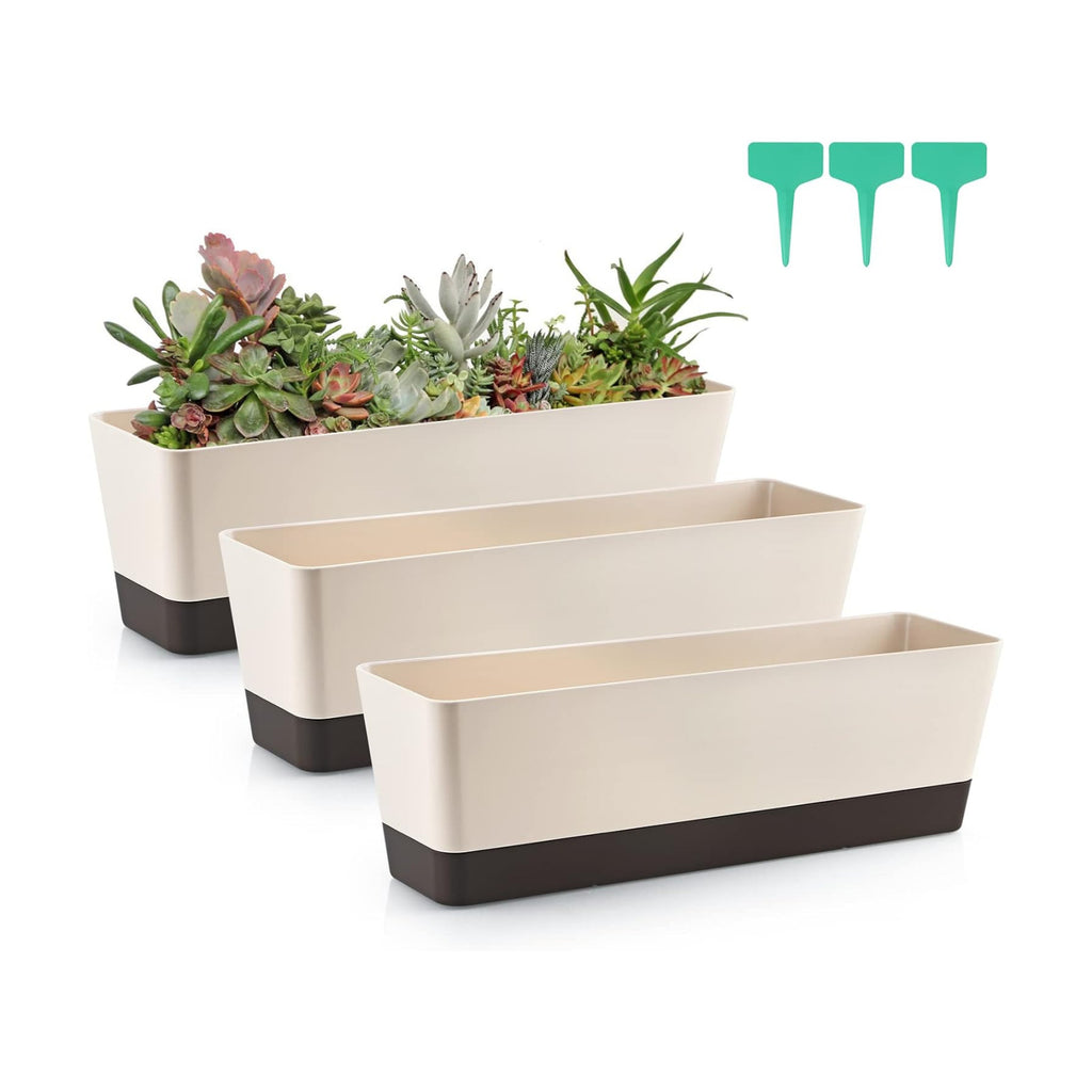 Skelang 3 Pcs Rectangular Plant Pot, 16.7" Flower Planter Box, Windowsill Container for Succulent, Herbs, Vegetable