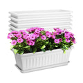 Window Box Planter, 6 Pcs 17" Flower Rectangle Planter Boxes Outdoor, White | with Spray Bottle, Garden Tool Kit