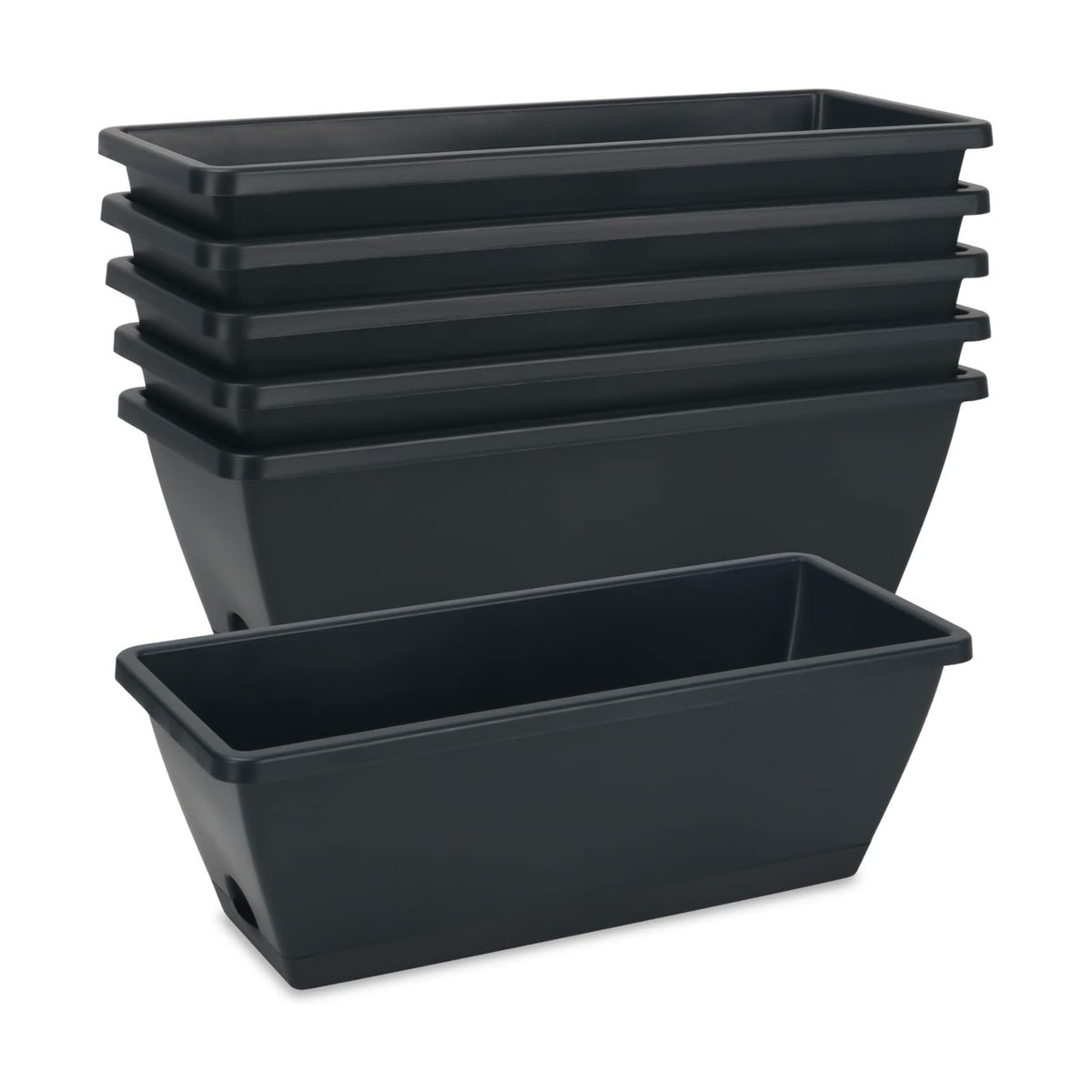6 Pcs Window Box Planter, 17" Rectangular Planter Box with Saucers, Black | Sturdy Plastic Planter Boxes, Outdoor
