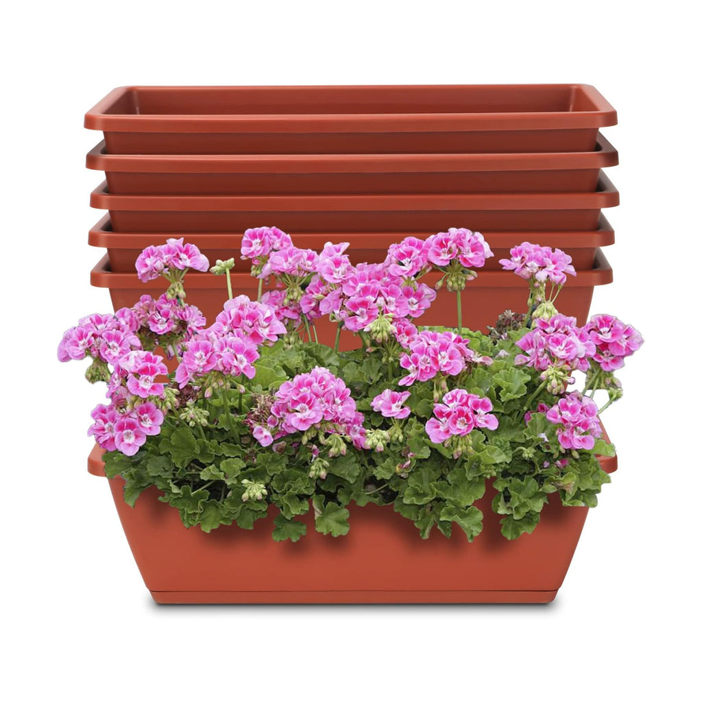 Window Box Planter, 6 Pcs 17" Flower Rectangle Planters Boxes Outdoor, Red