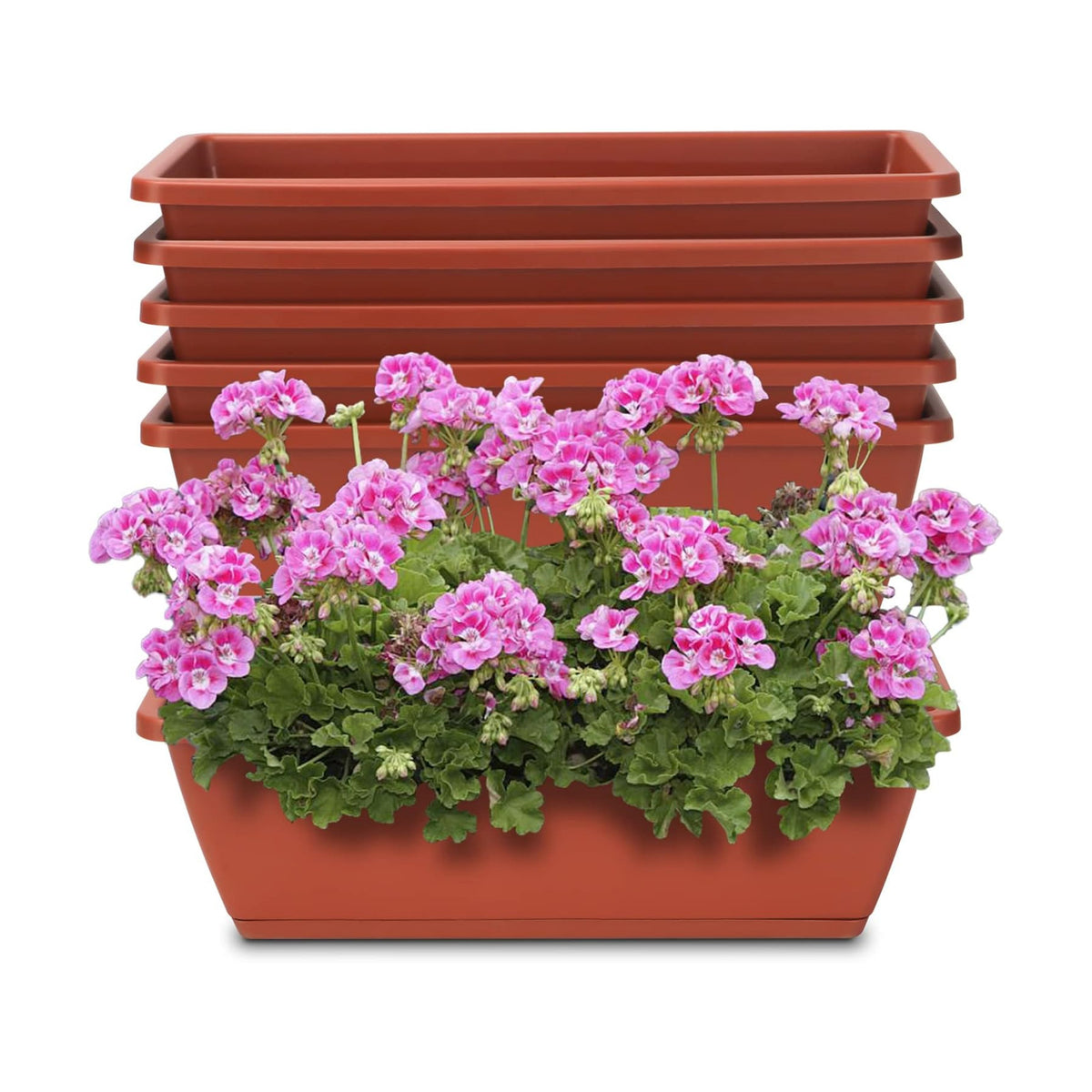 Window Box Planter, 6 Pcs 17" Flower Rectangle Planters Boxes Outdoor, Red