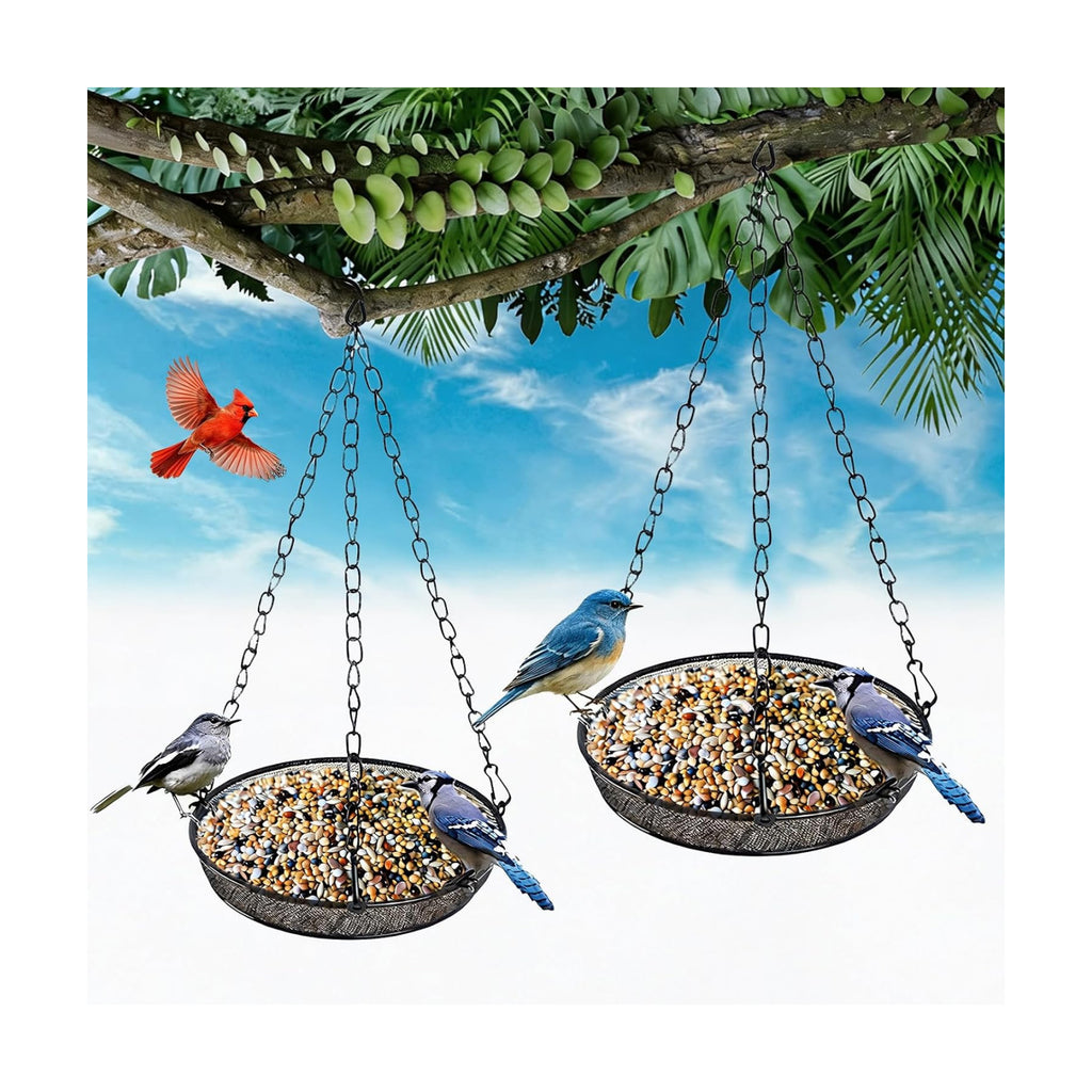 Bird Feeder, Hanging Bird Feeders for Outdoors Metal Mesh Birdfeeder Tray