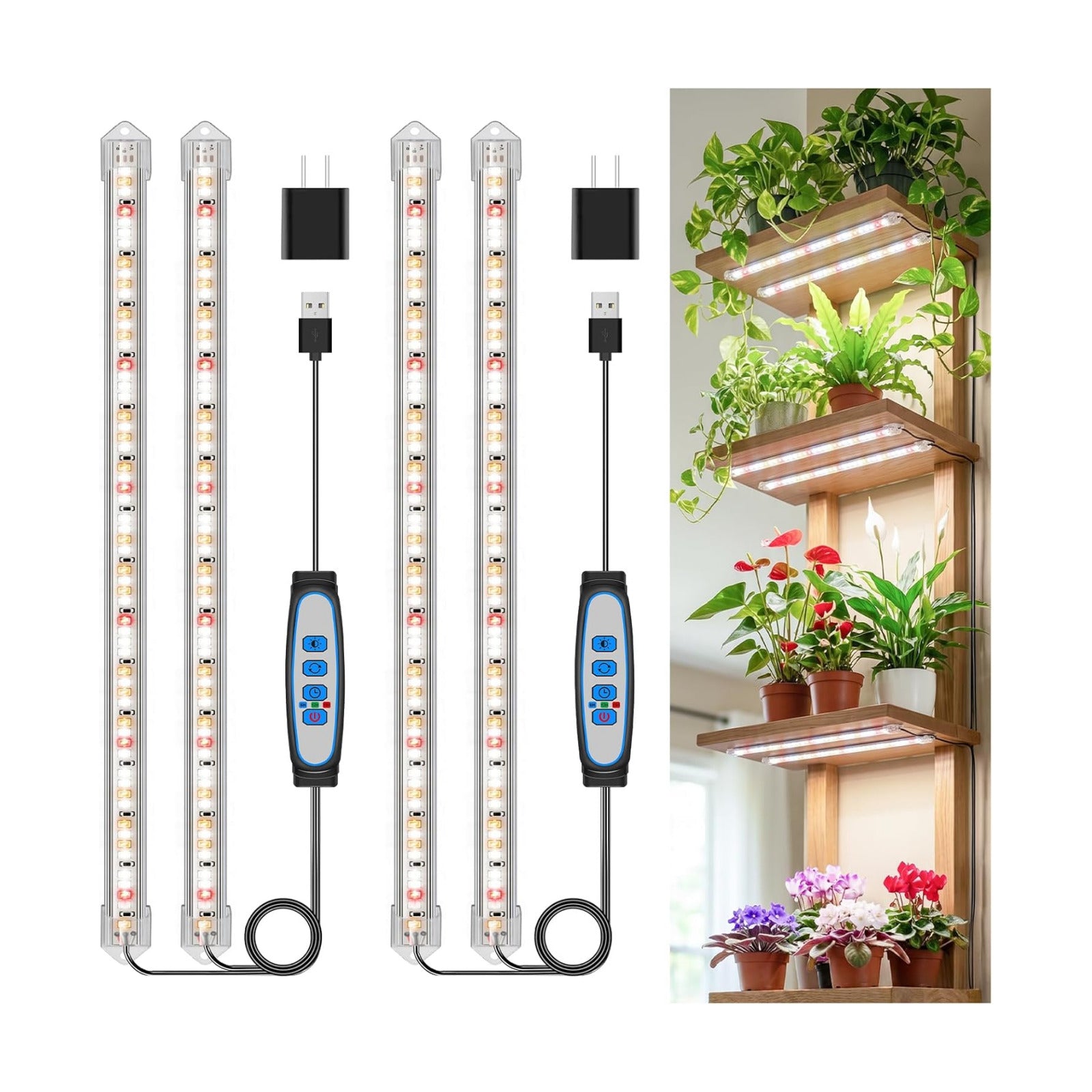 Kullsinss 16in Grow Light Strips, 2-Bar 120 LEDs Full Spectrum Plant Light | Under Cabinet Growing Lamp for Indoor