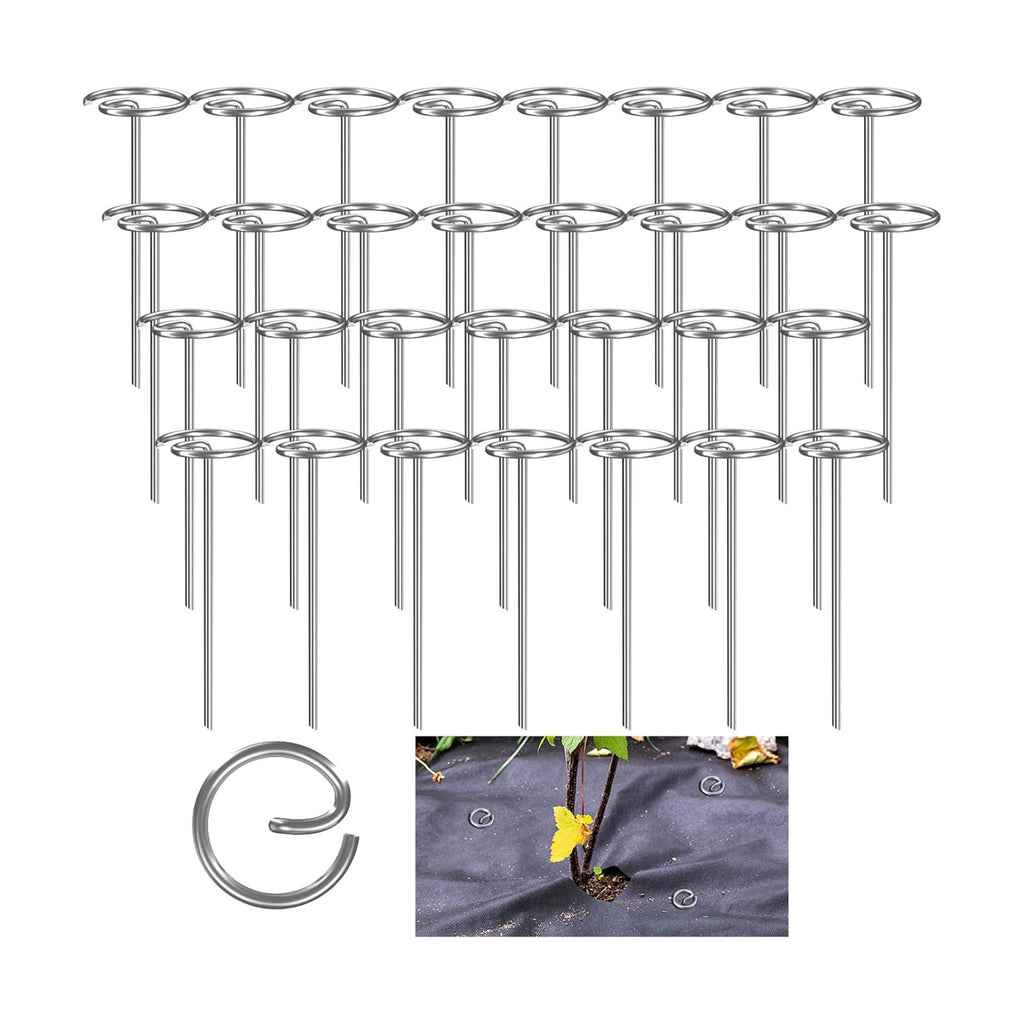 ANPHSIN 100 Pcs 7 Gauge Thickened Graden Fabric Stakes, 6in | Heav-duty Galvanized Landscape Staples, Circle Top Ground
