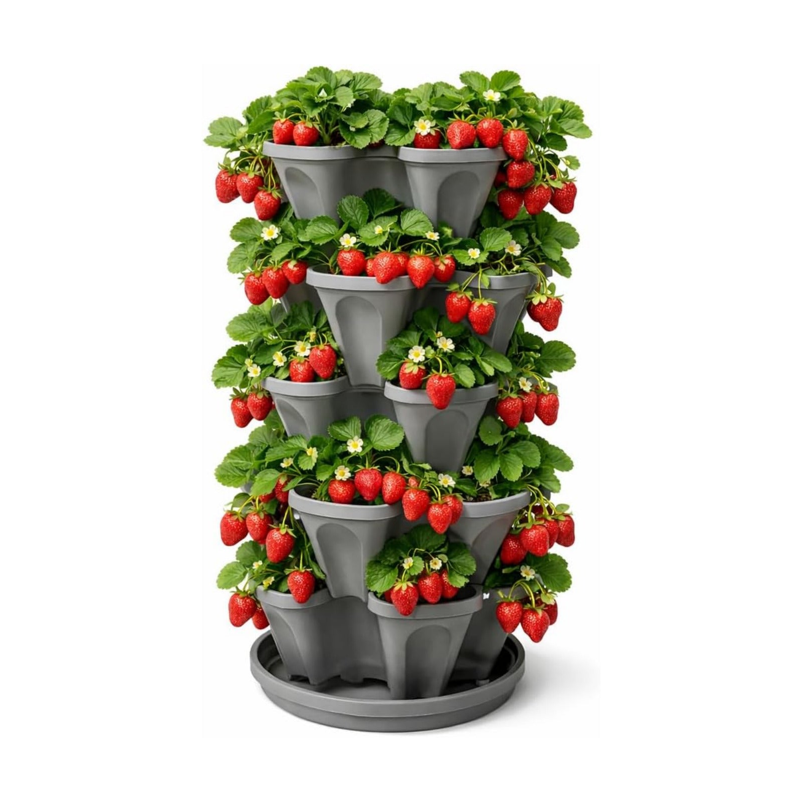 5-Tier Stackable Strawberry Garden – 24 Quart Indoor / Outdoor Stacking Planter with Drip Saucer – Grow Herbs