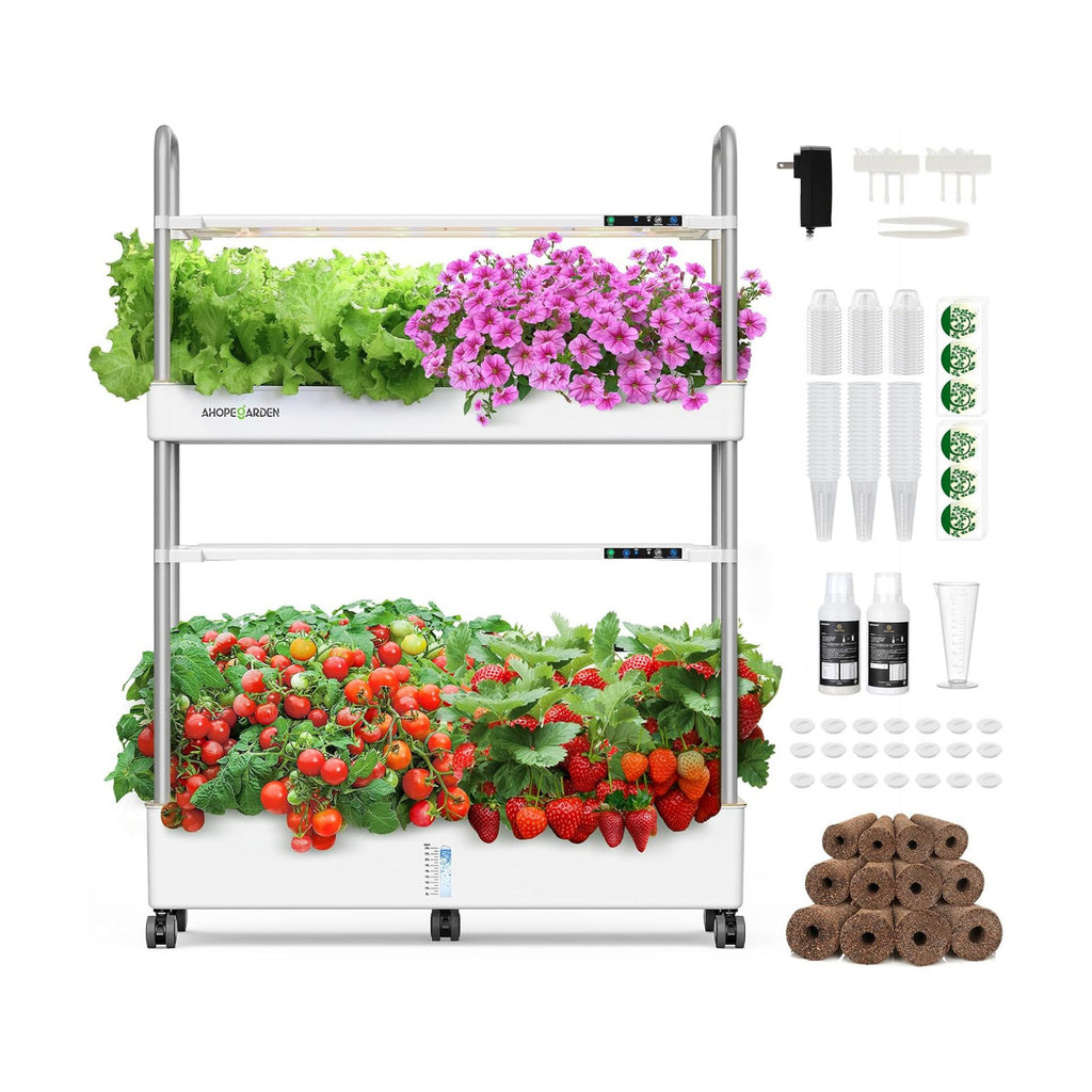 Ahopegarden Indoor Garden Hydroponics Growing System Kit: 60 Pods Indoor Herb Garden with LED Grow Light - Plant