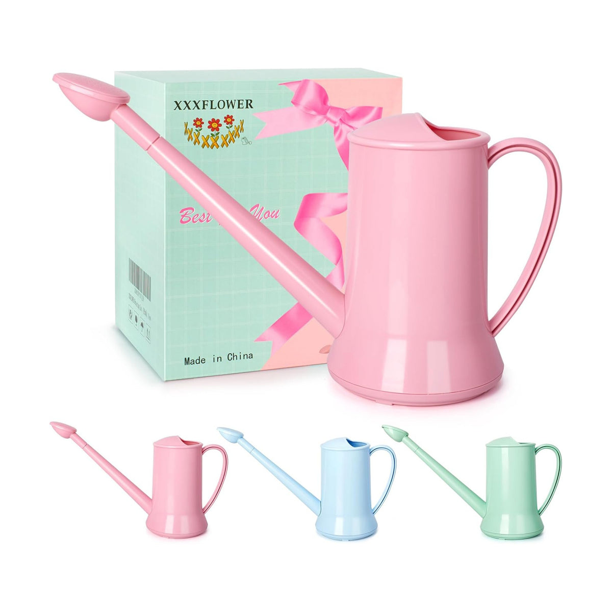 XXXFLOWER 1/2 Gallon Small Indoor Plant Watering Can, 2L Long Spout Removable Nozzle Flower Watering Pot for Office House Indoor Garden（Pink,67 oz）