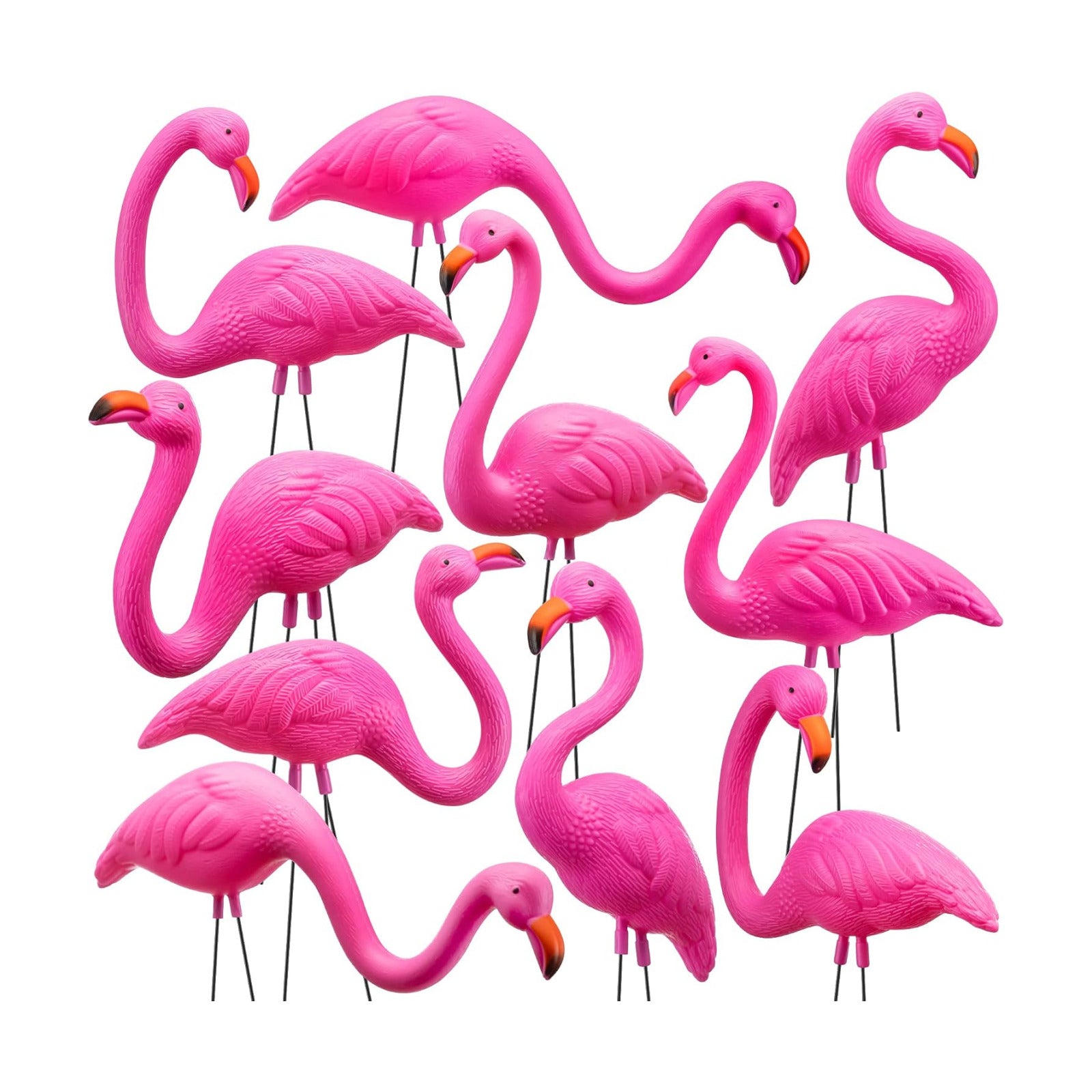 JOYIN 10 Pack Small Yard Flamingos Ornament Stakes, Mini Pink Flamingo Yard Decorations, Mini Lawn Plastic Flamingo