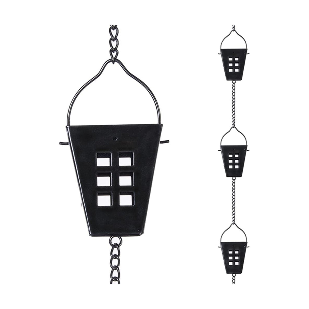 10 Ft Rain Chain, Black Square Rain Gutter Chains with 12 Cups | Adjustable Rain Catcher Chain with Bell for Eaves
