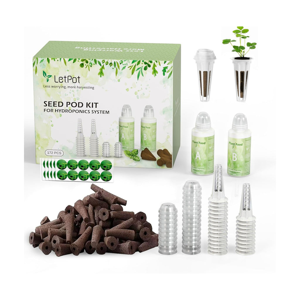 LETPOT 172 Pcs Seed Pod Kits Hydroponics Growing Sponges Grow Anything Kit | 60 Sponges, 2 Nutrients, 25 Baskets, 60