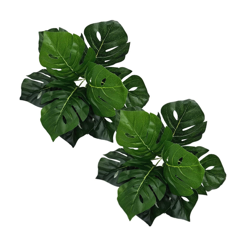 PASYOU Artificial Plants Fake Tropical Monstera Shrubs Decoration Faux Turtle Palm Leaves Stems Bushes Plant for Outdoor Indoor Greenery Garden Party Wedding Office DIY Floral Arrangement Decor 2 Pack