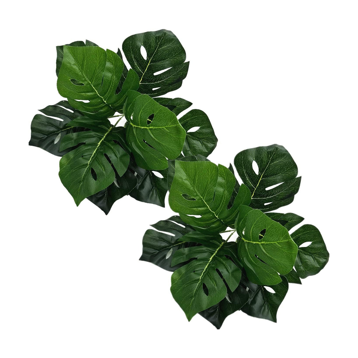 PASYOU Artificial Plants Fake Tropical Monstera Shrubs Decoration Faux Turtle Palm Leaves Stems Bushes Plant for Outdoor Indoor Greenery Garden Party Wedding Office DIY Floral Arrangement Decor 2 Pack
