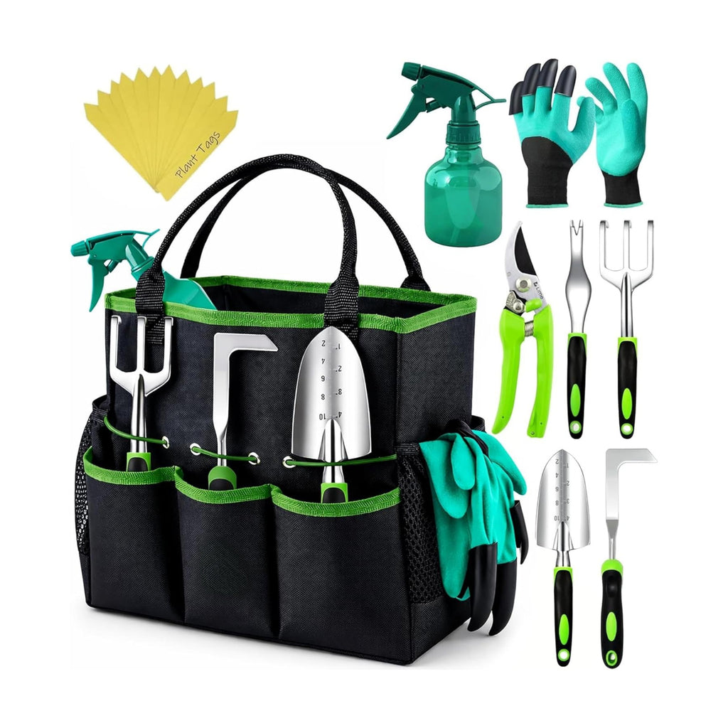 Heavy Duty Gardening Tools - Gardening Gifts for Women, Men, Mom, Dad - Durable, Ergonomic Garden Tools Set (Green)