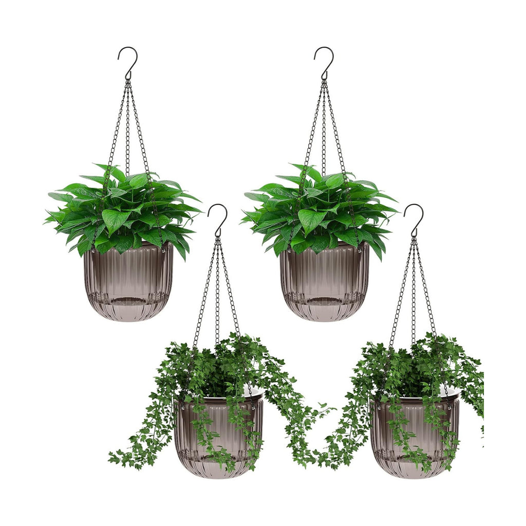 4 Pcs Self Watering Hanging Planter Indoor 6.5 Inch Hanging Baskets for Plants Outdoor Plastic Flower Pot with 3 Hooks