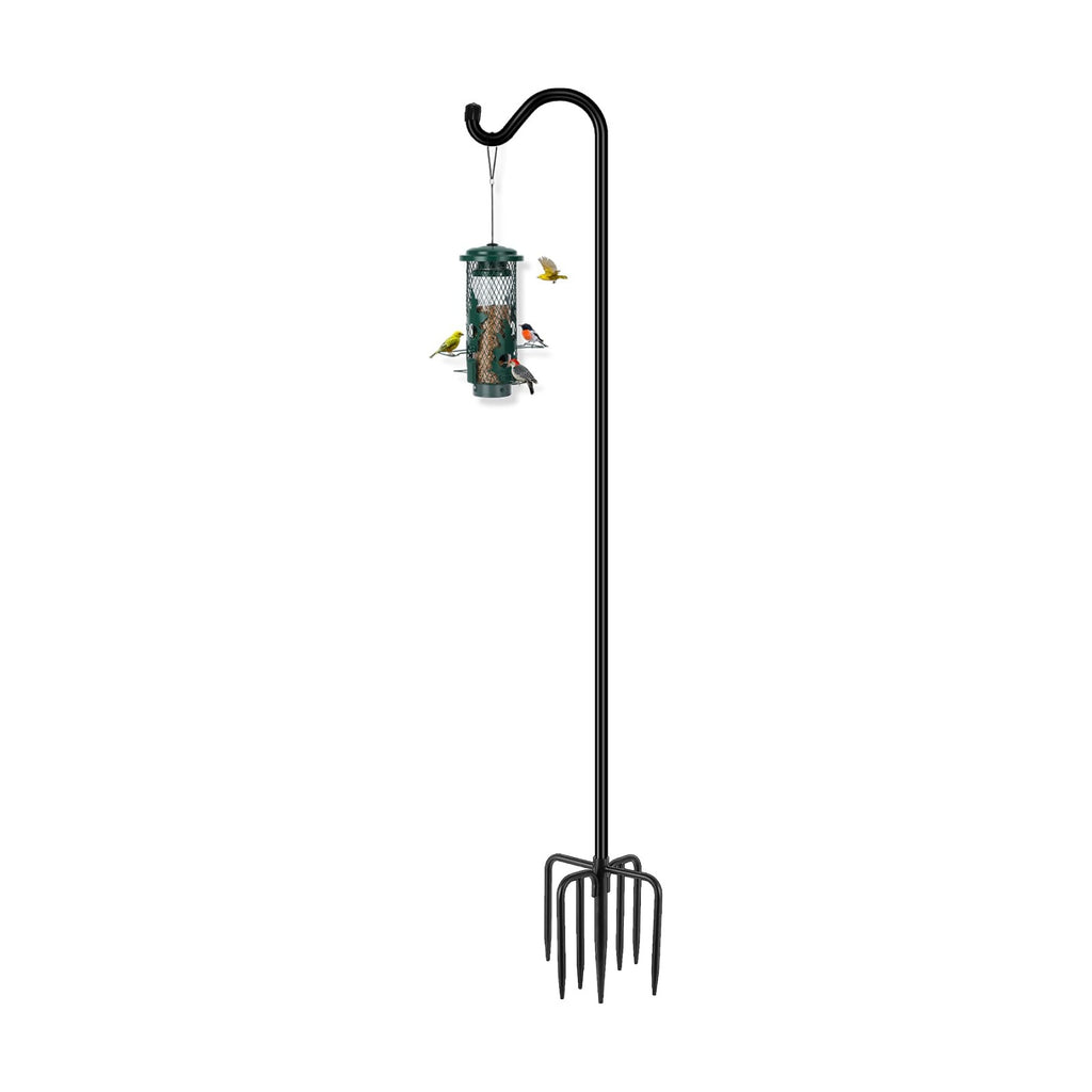 Gtongoko Tall Shepherds Hook for Outdoor, 108 Inch Bird Feeder Pole with 7 Prongs Base, 3/4 Inch Thick Heavy Duty Adjustable Garden Hook for Hanging Plant, Lantern, Hummingbird Feeder, 1 Pack